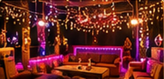 VIP lounge with sofas and pink lighting